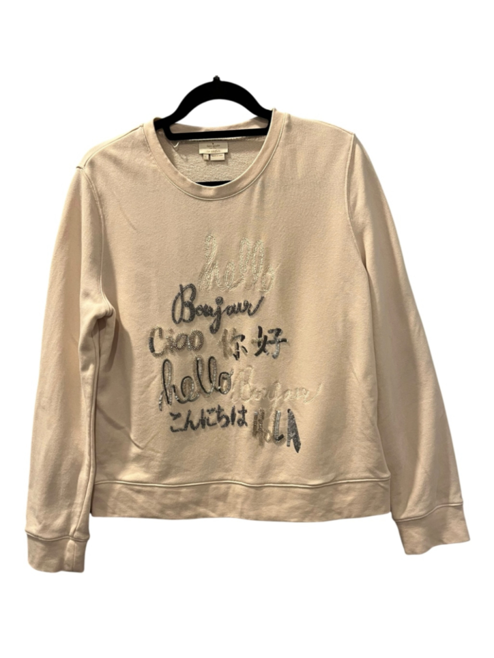 Kate Spade Broome Street "Hello" Multi-language Graphic Sweatshirt Cream L